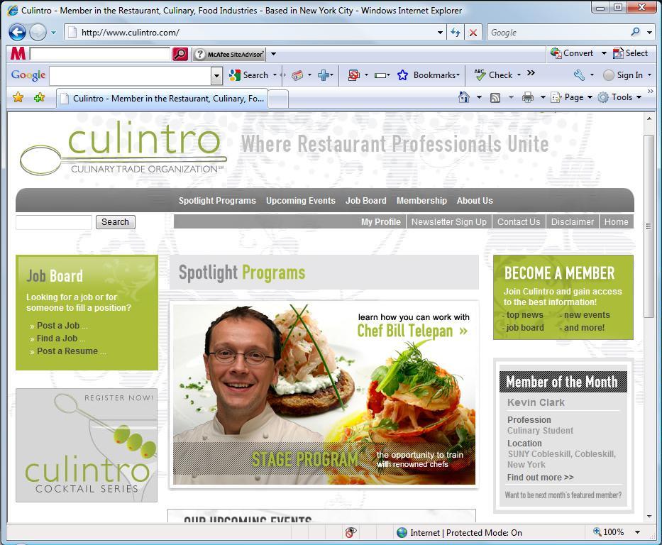 Culintro Web site designed by Schipul